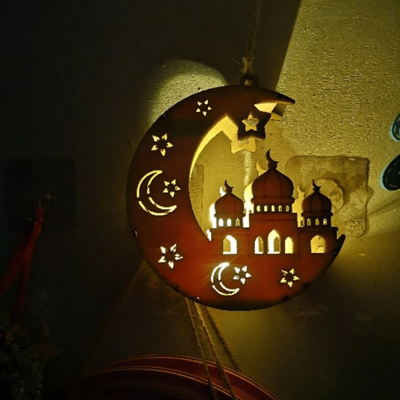 

Eid Mubarak Wooden Pendant with LED Light Ramadan Decorations for Home Islamic Muslim Party Eid Decor Kareem Ramadan