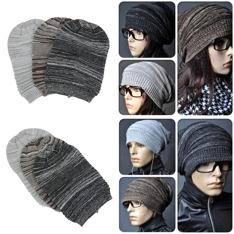 Вязаная шапка для мужчин и женщин повседневная Зимняя Шапка бини теплая
