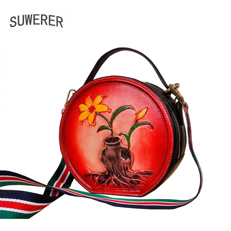 

SUWERER New Fashion Round bag Quality Women's famous brand luxury handbags women bags designer cowhide leather bag for women