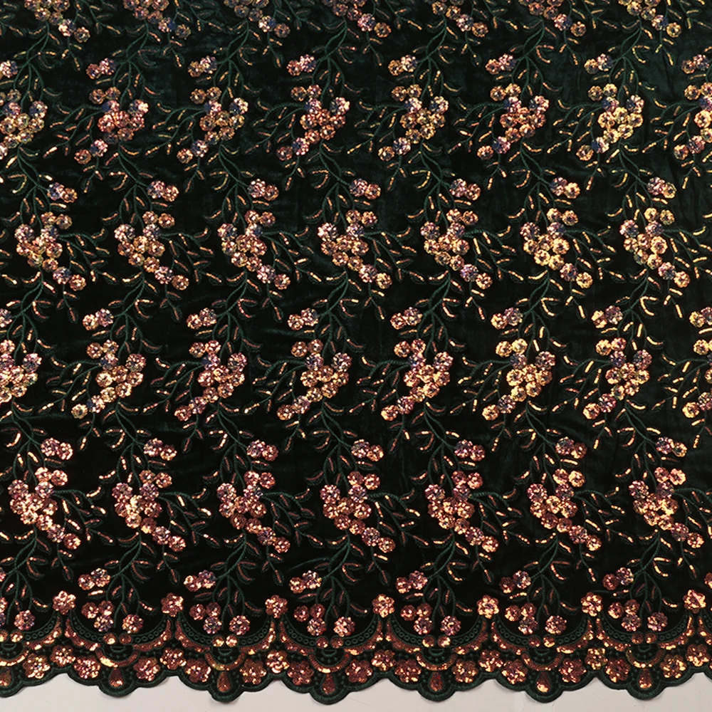 

New Arrival Velvet African Lace Fabric Embroidery High QualityNigerian Sequins Fabric Lace with Sequence for Women KS3583B