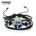 Супермилый комиксный браслет SONGDA с пандой из хрустального стекла, классический черный кожаный браслет ручной работы для девочек, ювелирные изделия с животными