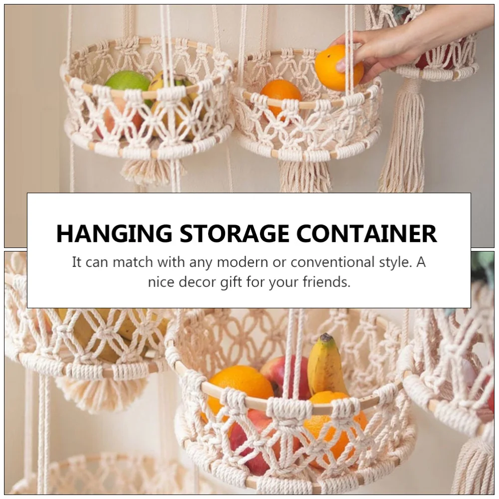 

1Pc Decorative Hanging Basket Household Storage Basket Double-layer Basket Beige