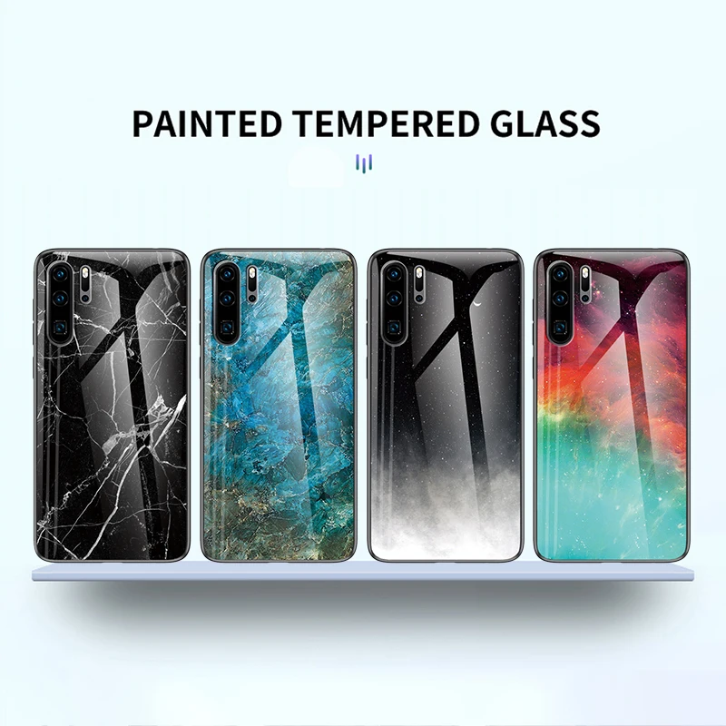 

Gradient marble Case honor 10 lite 9 light 20 pro 10i 20i p smart plus 2019 tempered Glass Cover For huawei p30 pro cases coque