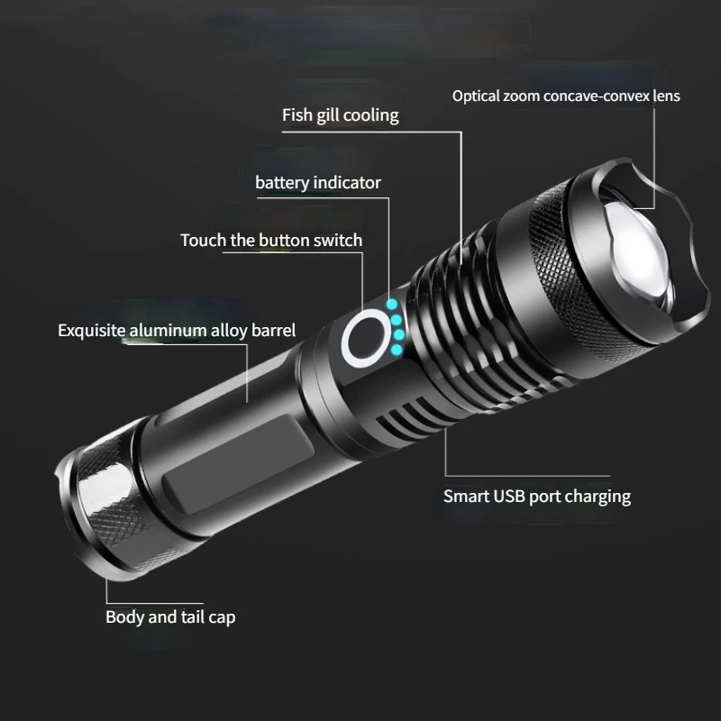 

Led Flashlight P50 Ultra Torch Camping Light Switch Mode Waterproof Zoomable Light Use 26650 Battery Long Shot Telescopic