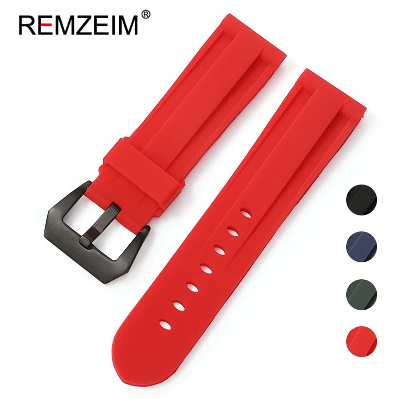 REMZEIM Rubber Silicone Watch Band Strap 22mm 24mm 26mm Women Men Green Red Black Sport Watch Band Stainless Steel Metal Clasp