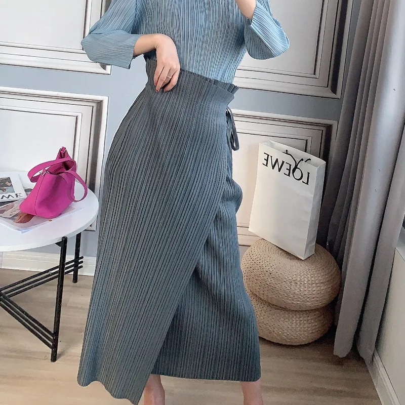 

Pleated Skirt Women's Summer Skirt 2020 New High Waist Large Irregular Lace Up Design Sense Wrap Hip Long Skirt