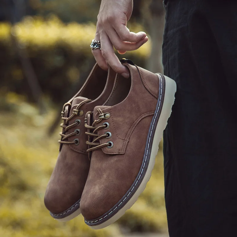 Мужские удобные ботинки из натуральной кожи на плоской подошве | Обувь