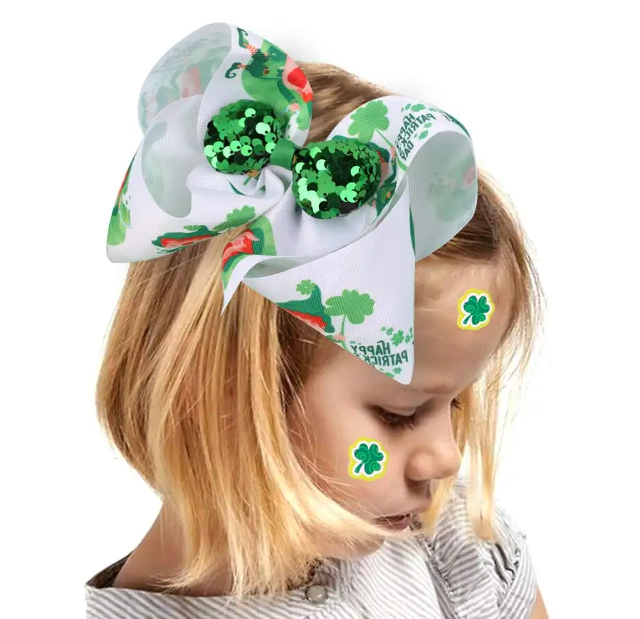 

CN 4 Pcs/lots 7 " Large St. Patrick 's Day Hair Clips For Girls Kids Boutique Luck Shamrock Hair Bows Children Hair Accessories