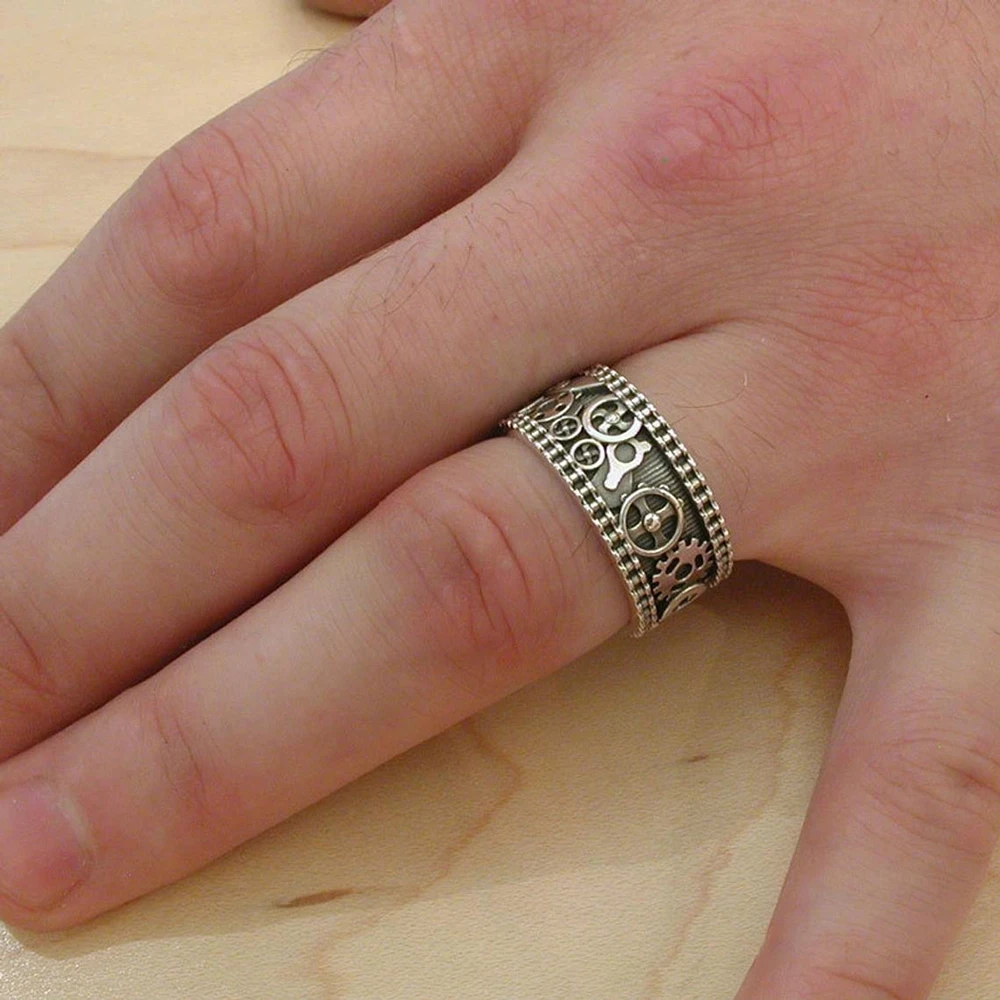 

YSMLK Handmade Carved Unisex Rings Mechanical Gear Pattern Hiphop Rock Party Loves Large Antique Rings Dropshipping Jewelry