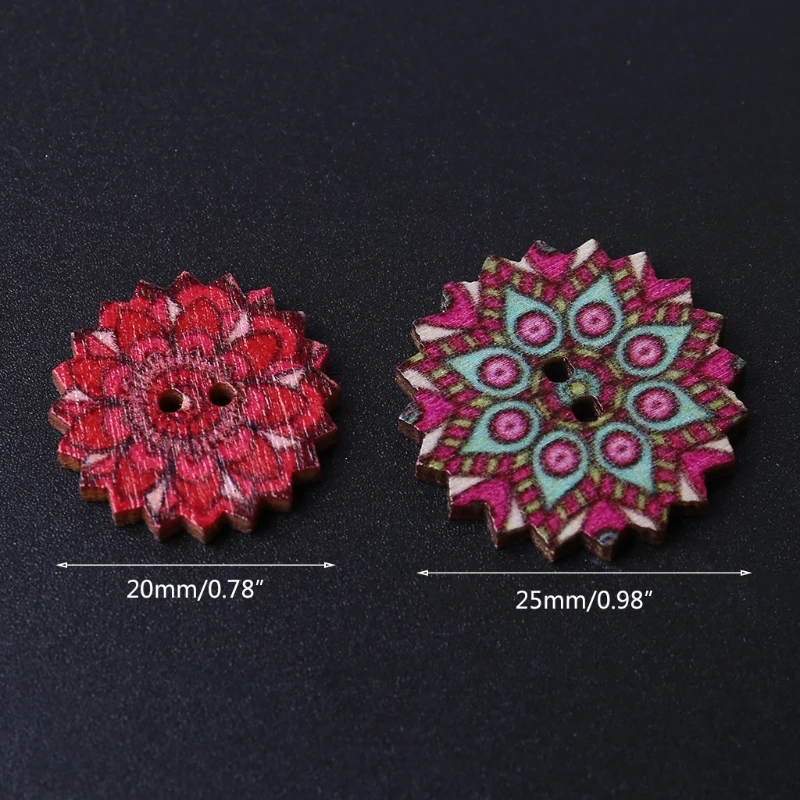 

C5AC 100 Pcs Gear Round Buttons 2 Holes Printed Wooden Buttons for Crafting Sewing Card Making Scrapbooking DIY Craft Tool