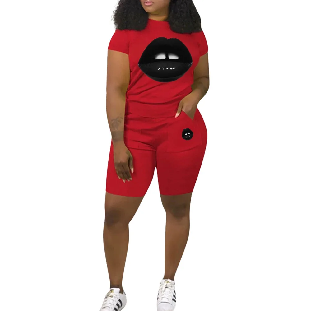 

Женский летний комплект из топа с коротким рукавом, круглым вырезом и шорт-скинни