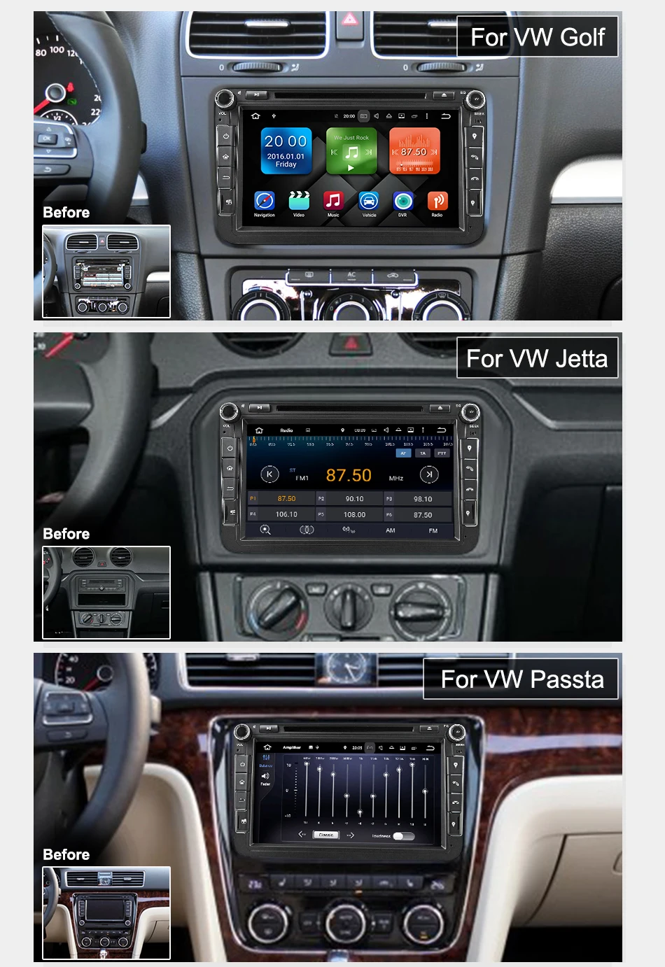 Eunavi 2 din Android 9 автомобильный dvd-плеер для VW Passat CC Polo GOLF 5 6 Touran EOS T5 Sharan Jetta Tiguan gps навигация радио DSP