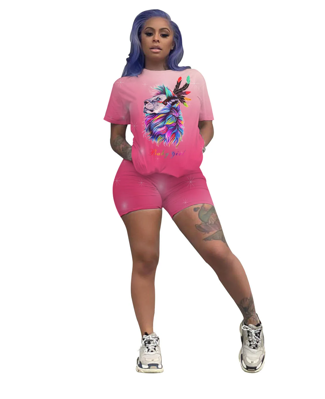 

S-3XL plus size two piece short set Fashion sexy colorful star print short sleeve women clothing summrt outfit Dropshipping