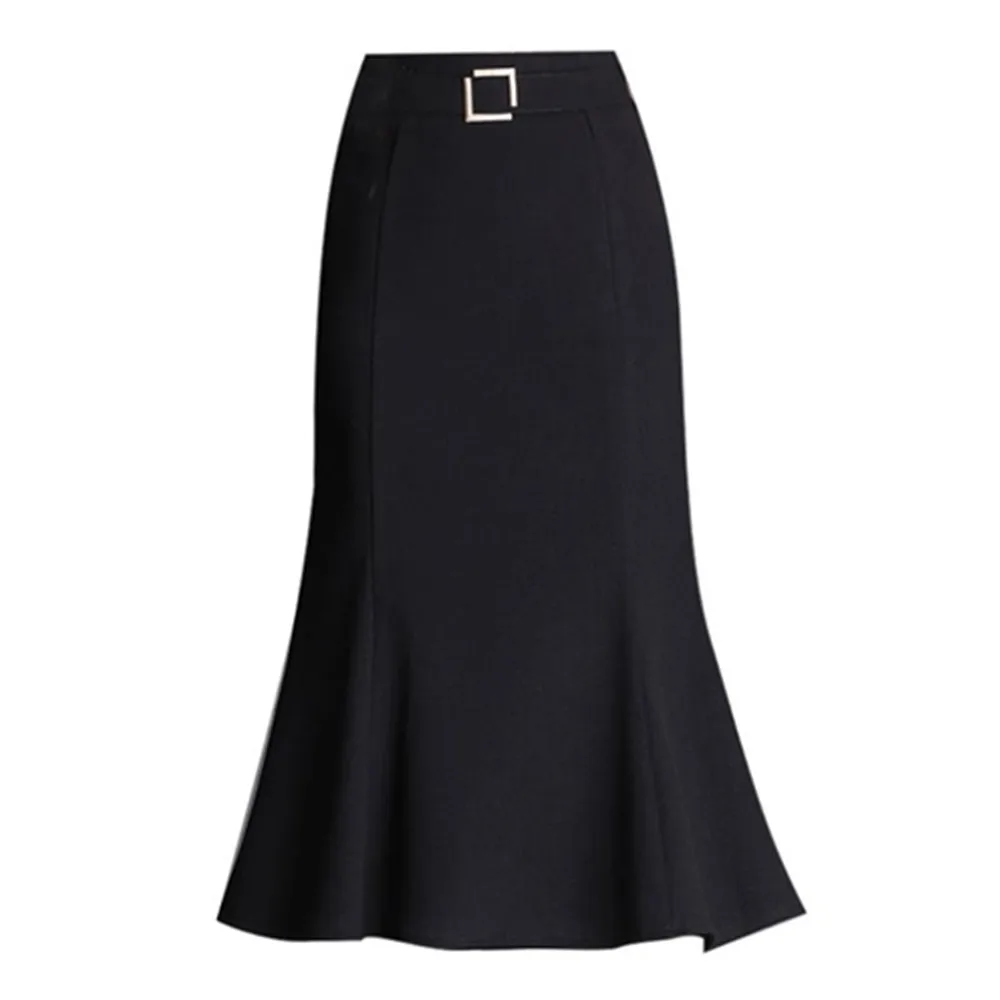 

Autumn Winter Woolen Skirt Women's Thick Knotted Trumpet Skirt Black Mid-Length High Waist Fishtail Skirt Long Jupes Feminina