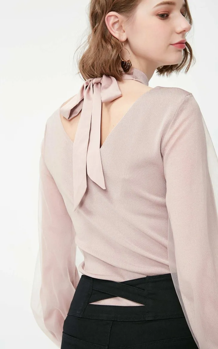 Vero Moda женский гаузи воздушный шар рукава сзади шеи лента вязаный Топ | 319124527