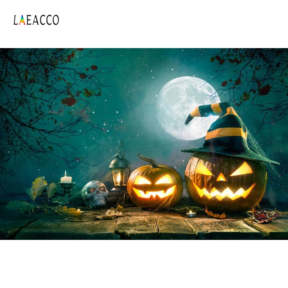 Laeacco Хэллоуин Тыква призраки лампы луна ночь деревянный пол фотографии фоны