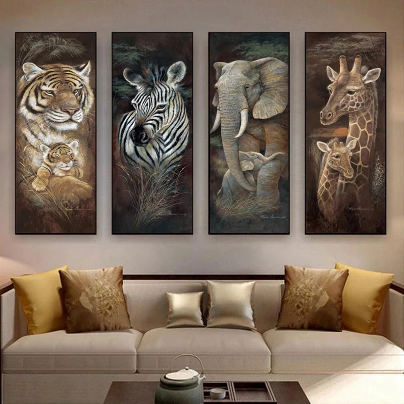 

Тигр жираф слон Зебра искусство стены картина плакаты и принты винтажный Декор Настенная картина для гостиной