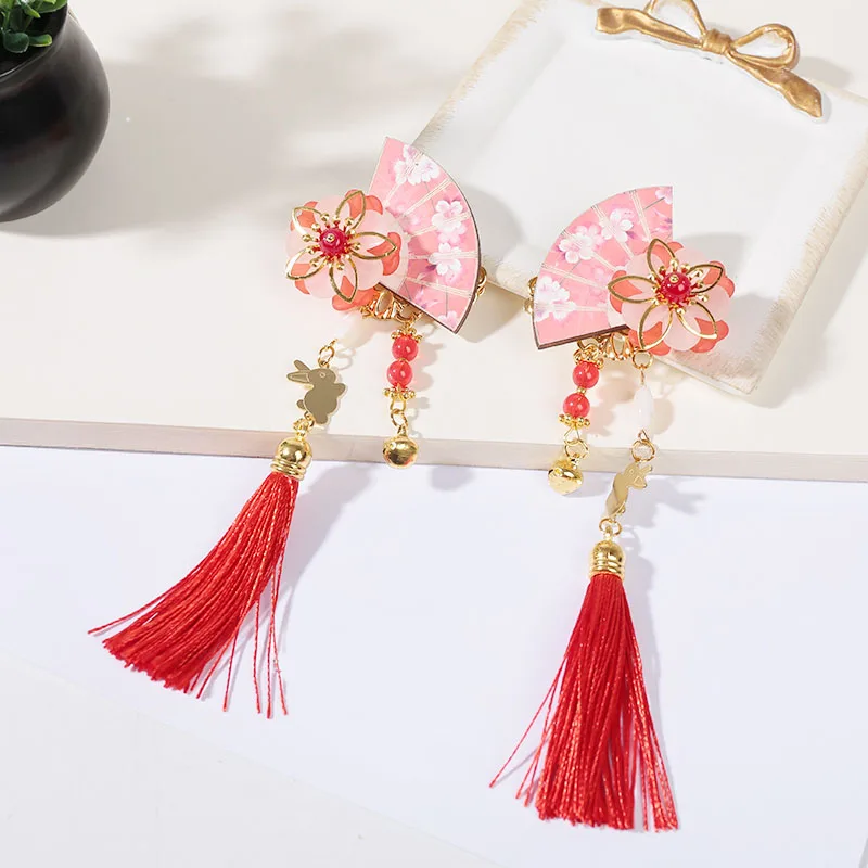 Древний Стиль головной убор прекрасный веер в форме вишня цвету кисточкой