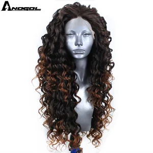 Аногол темно-коричневый Омбре синтетический парик фронта шнурка афро длинный кудрявый парик с бесплатной частью для черных женщин высокая температура волокна