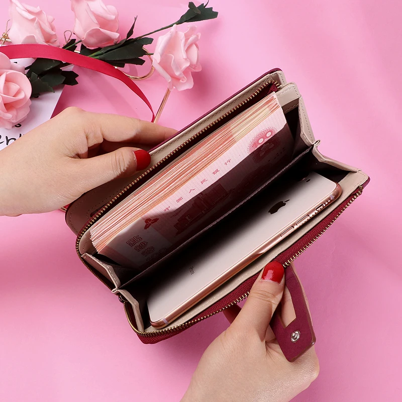 

Long Women Wallet Large Women Purse Clutch Solid Casual Ladies Wallet With Coin Purse Cellphone Wallet Card Holders