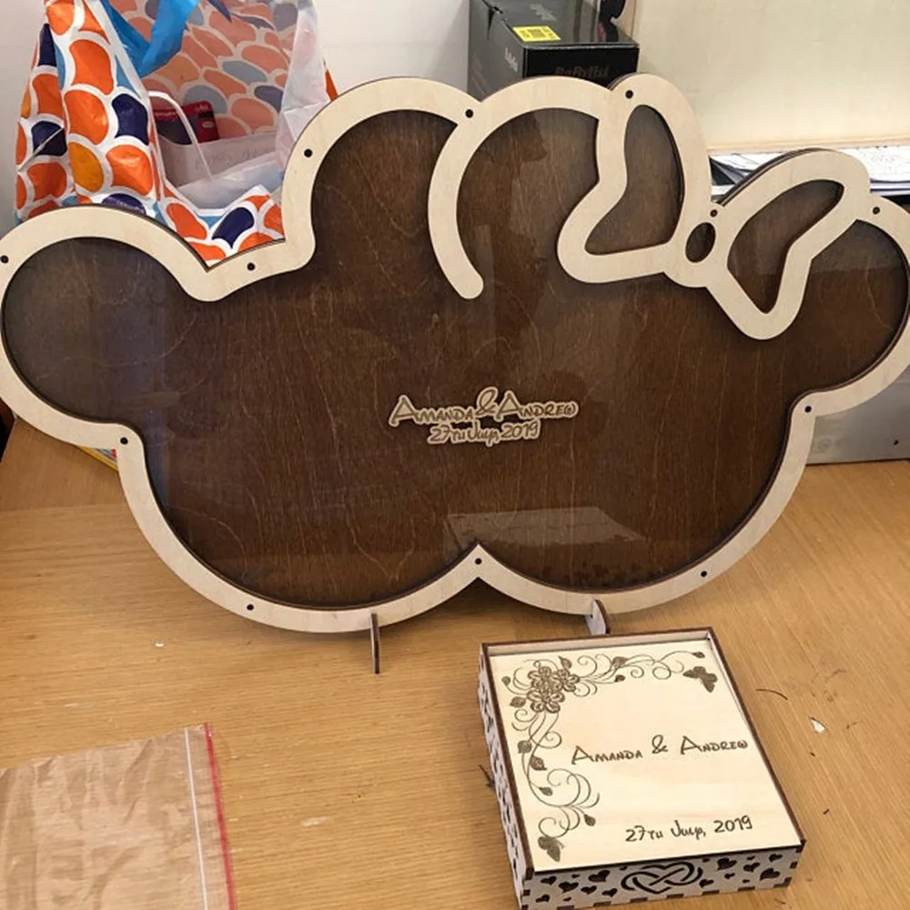 

Personalize Mickey & Minnie Wedding guest book alternative Drop box wood box birthday baptism Christening drop box 3D Guestbook