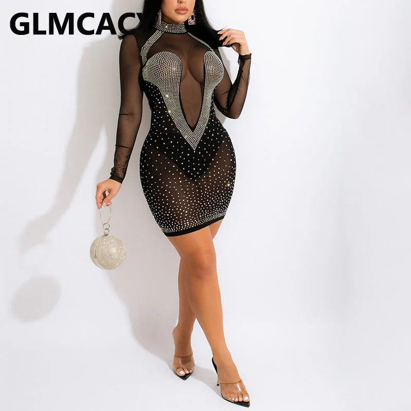 

Женское Прозрачное мини-платье с длинным рукавом