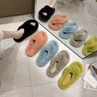 autumn winter warm fluffy house slippers for cozy woman faux fur cross tied house floor slides ladies soft furry flat shoes