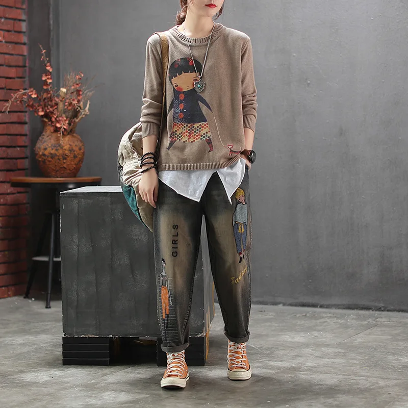 Женский свитер осень Ретро Вязаные Пуловеры 2019 новые женские свободные топы