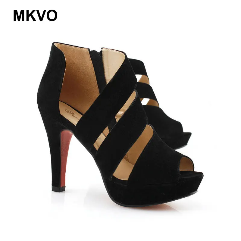 

Women's Sexy High Heel Gladiator Sandals Summer Black Suede 2cm Waterproof Table Roman Shoes Nightclub Party Women Shoes