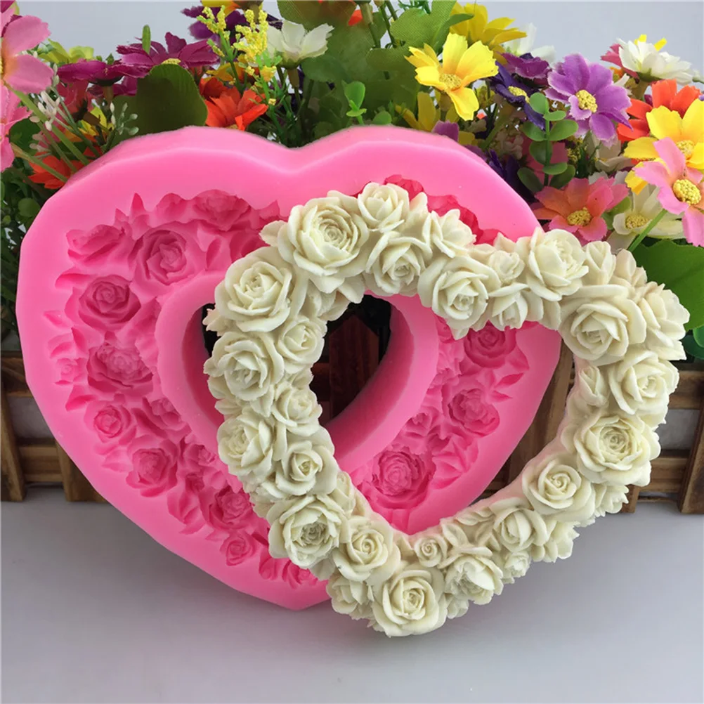 

Heart Rose Wreath Silicone Mold Flower Wedding Cupcake Topper Fondant Cake Decorating Tools Candy frame Chocolate Moulds