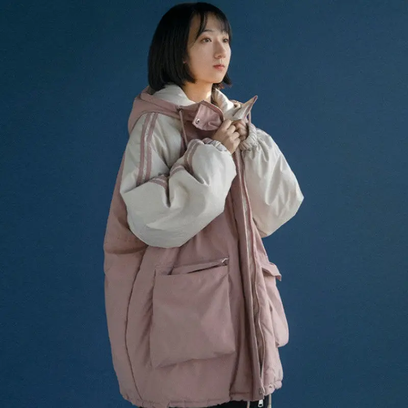 

Женская зимняя куртка 2021, уличная одежда, прямая однотонная куртка из полиэстера на молнии с подкладкой, 3 цвета, теплая Женская парка, Черна...