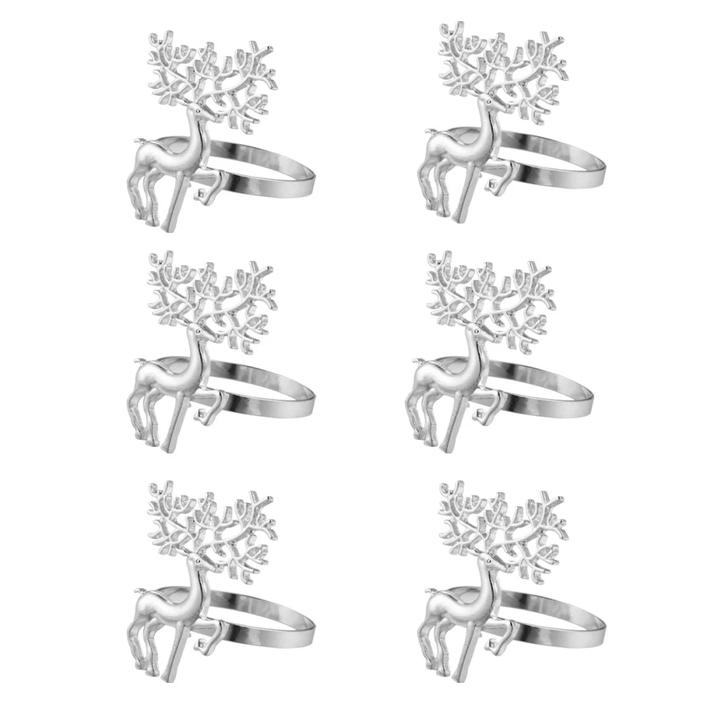 

6Pcs Christmas Deer Design Napkin Rings Alloy Napkin Holder Party Decoration
