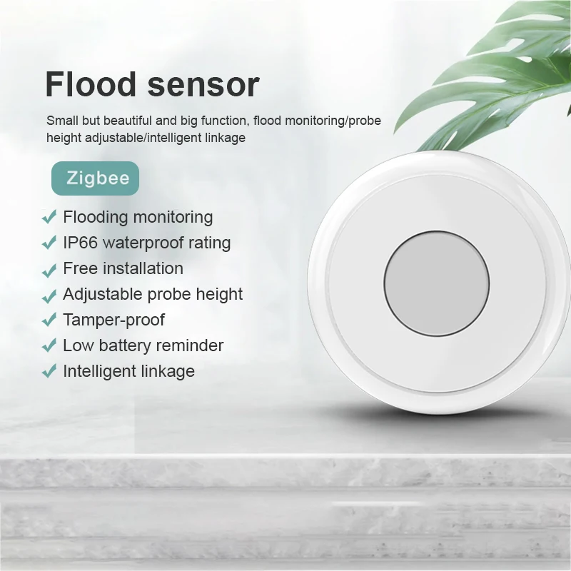 

ZigBee Flood Sensor Water Leak Detector Water Tank Full Water Linkage Alarm Tuya APP Remote Monitoring Use With ZigBee Gateway
