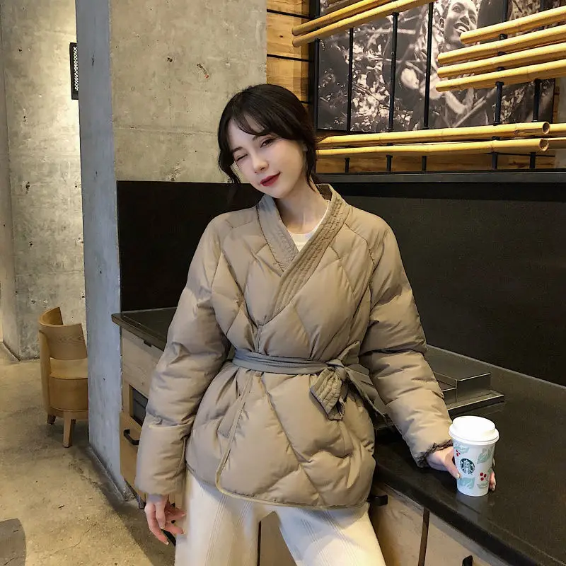 

2021 New Design Women Winter Solid Sashes Coat Female Thick High Quality Students Outwear Sweet Women Jacket Plus Size