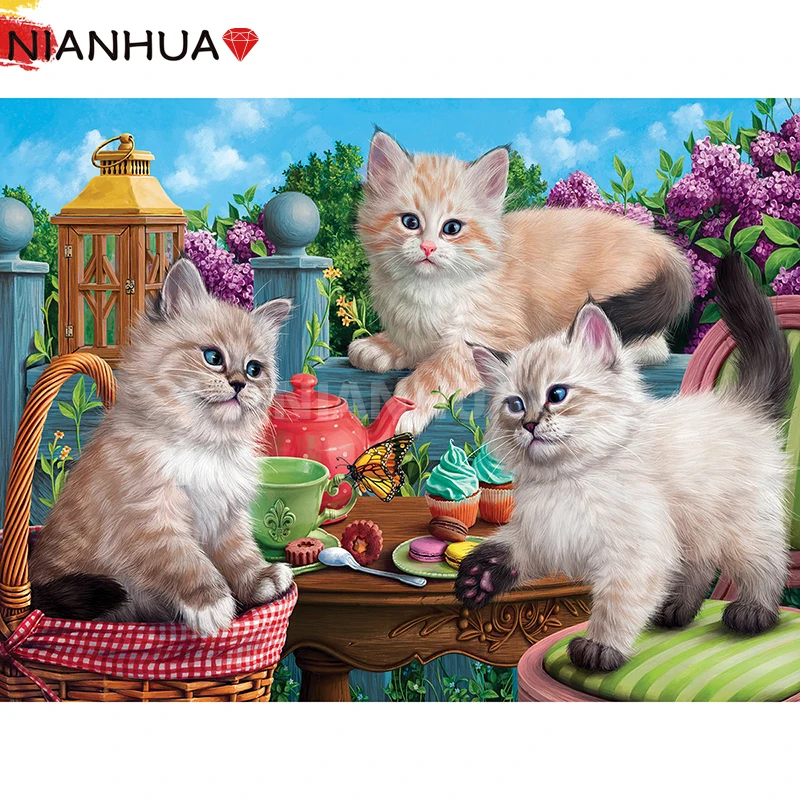 

Diamond Painting 5D DIY Cartoon Animal Naughty Cats Square Round Embroidery Hand Inlaid Kit Photo Mural Decoration