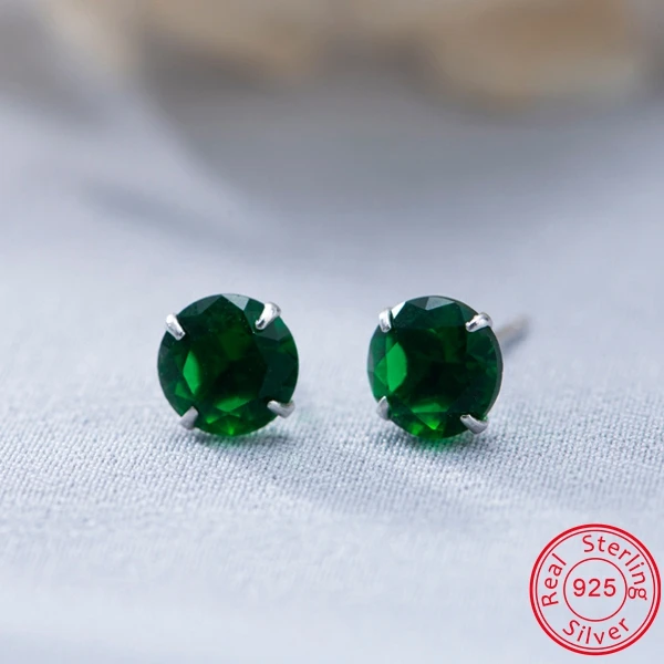 ZEMO 2-8mm Real 925 Sterling Silver Studs Earrings With Colorful CZ for Girls 13 Colors Female Ear Jewelry | Украшения и