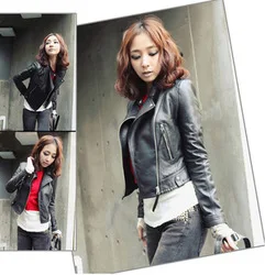 

2020 New Fashion Women Smooth Motorcycle Faux Leather Jackets Ladies Long Sleeve Autumn Winter Biker Streetwear Black Coat