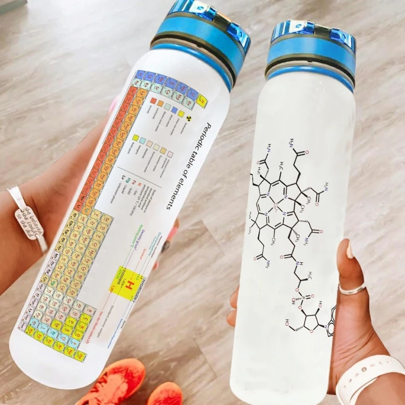 

1000ML Sport Water Bottle with Rope Periodic Table of Elements Water Jug Leakproof Portable for Science Sport Water Bottles