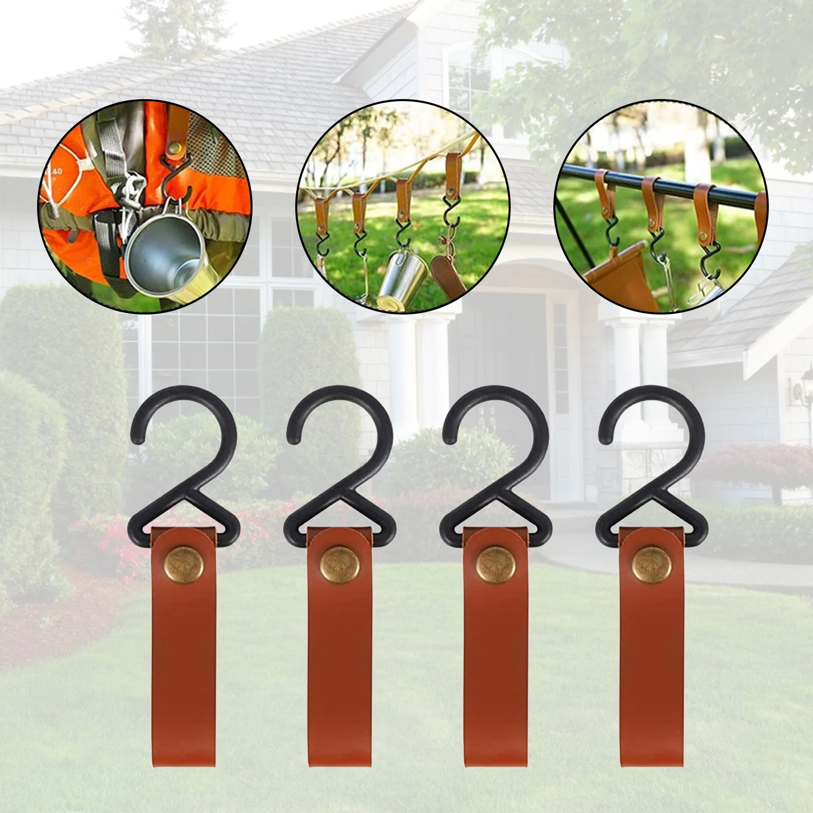 

4PCS Outdoor PU Leather Hook Camping Tripod Clothes Storage Hook Portable Hiking Hanger Hook Camping Tent Hook Accessories