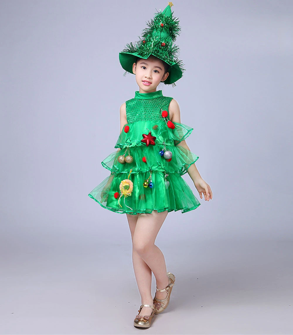 2020 Girls Kids Green Tree Hat Dress Halloween Costume Dresses Tops Party Outfits Costumes Purim Elf Cosplay Christmas New | Детская