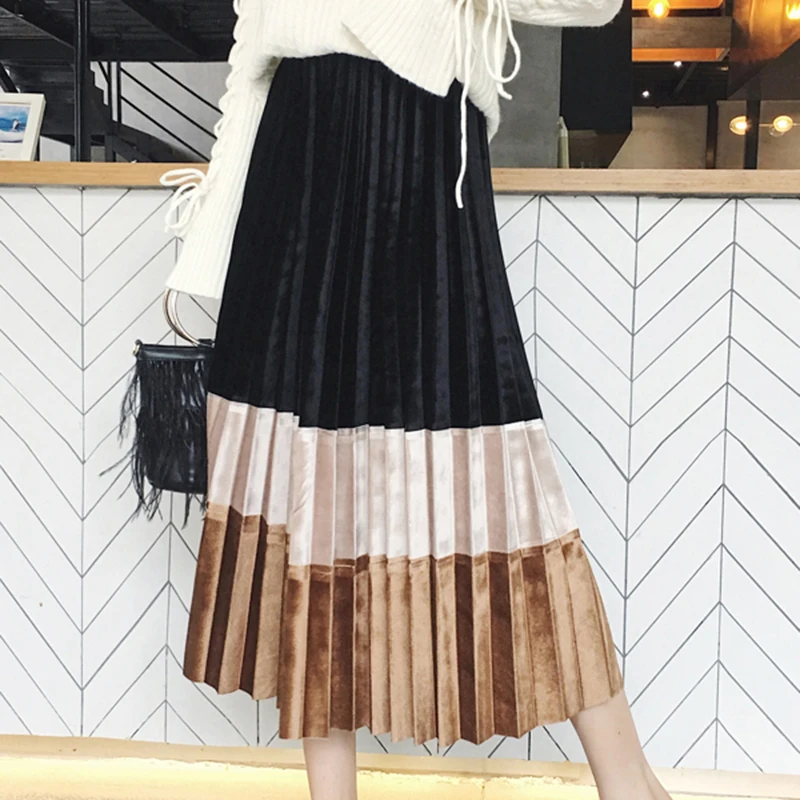 Женская длинная плиссированная юбка TIGENA толстый теплый из бархата для женщин на