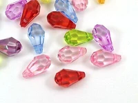 100 mixed transparent color acrylic faceted teardrop charm pendants 10x16mm