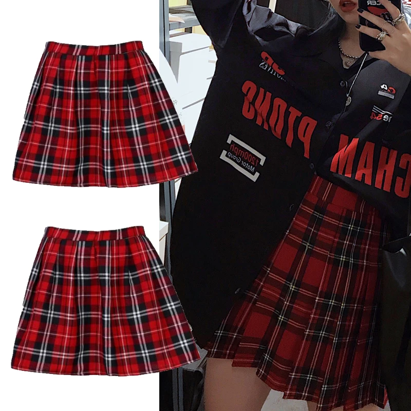 

High Quality School Uniform Skirt Fashion Plaid Short Skirt Pleated Cotton Skirt Women Casual Japanese Preppy Mini Skirt