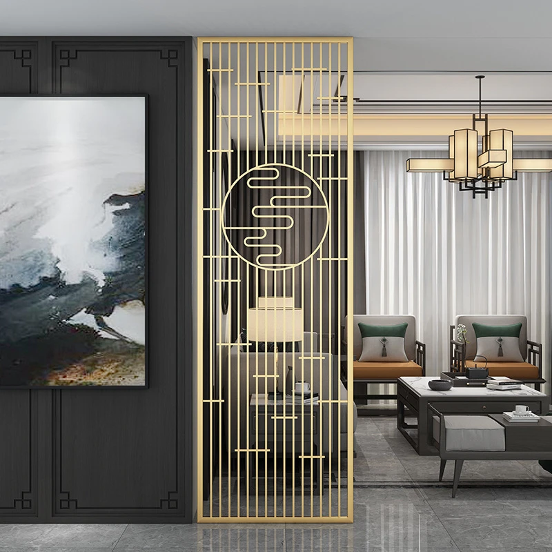 

Modern light luxury stainless steel screen carved metal partition living room hotel entrance hollow