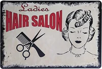 hair salon sign fashion girl with stylish hair scissors retro vintage metal sign unique design home decor shop sign 8x12 inches