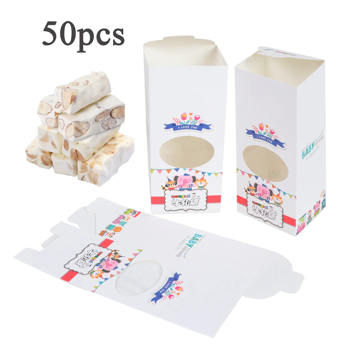50 шт Nougat упаковочная коробка DIY бумажная с окном милый упаковочный пакет для