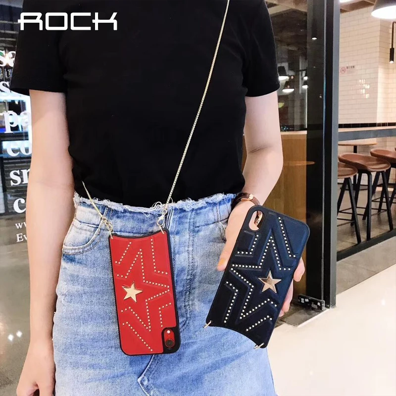 Роскошный кожаный чехол ROCK для iphone 7 8 Plus 11 Pro Max X XR 11pro + x с металлической цепочкой