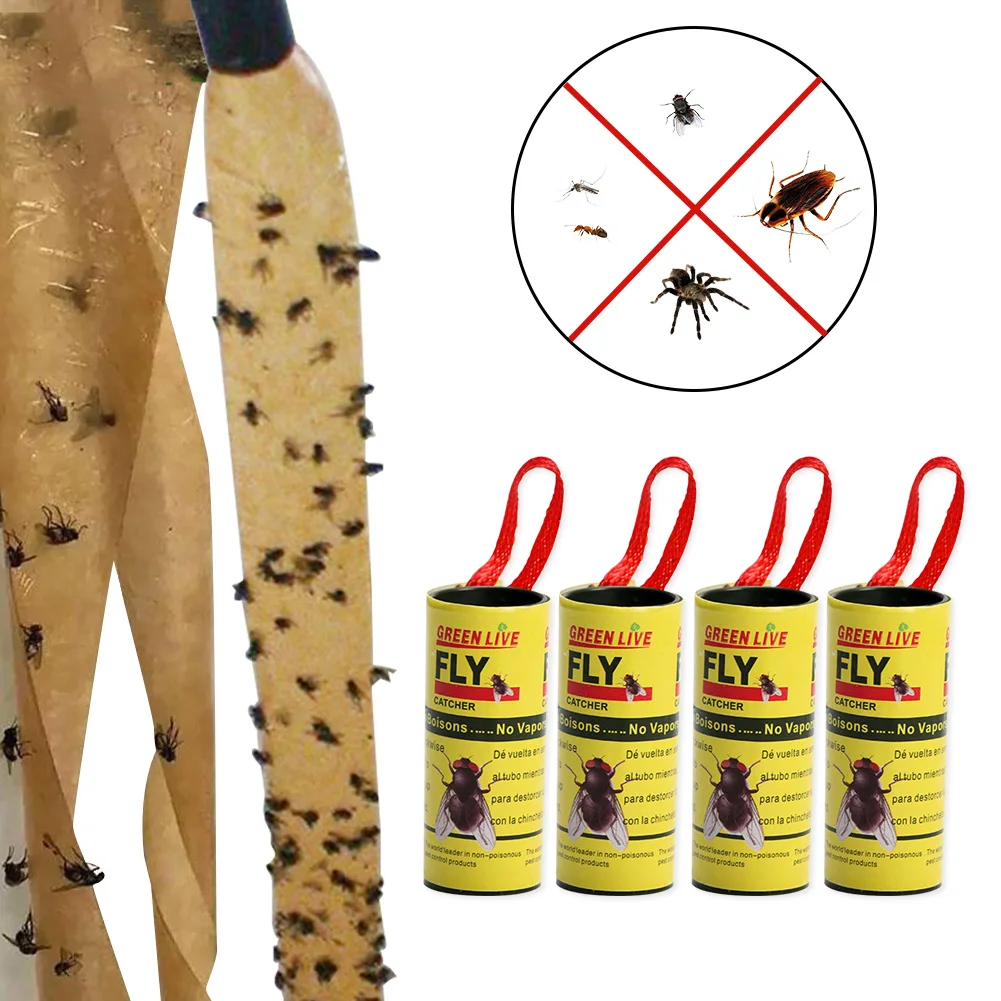 4 шт крючки липкий Бумага полосы ленты рулона мух насекомые комары убийц сильный