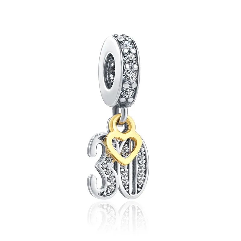 New 13 15 18 21 30 40 50 60 70 Th Pendant Dangle Charm DIY fine beads Fit Original Pandora Charms Silver 925 Bracelet Jewelry | Украшения и