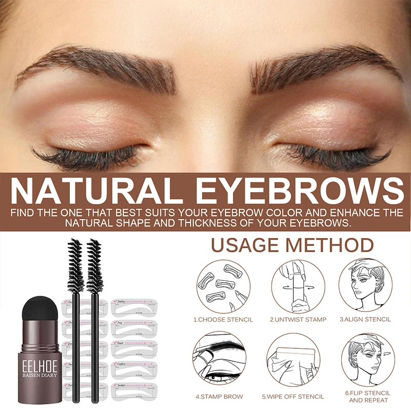 

One Step Eyebrow Stamp Shaping Kit Professional Eye Brow Gel Stamp Makeup Kit with 10 Reusable Eyebrow Stencils Eyebrow Brushes